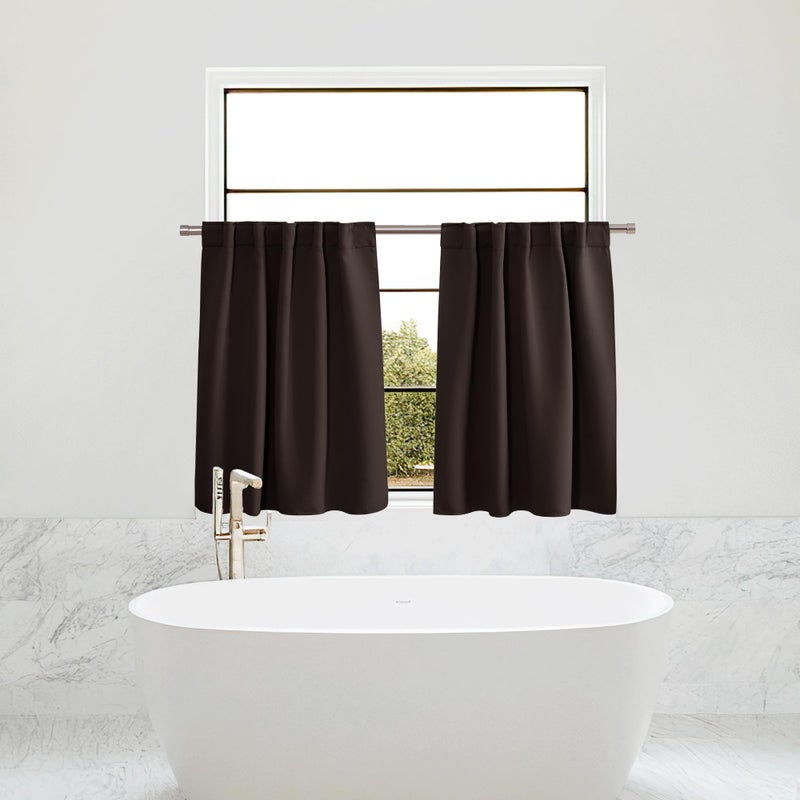 PONY DANCE Small Blackout Curtains for Kitchen Windows, Short Drapes for Bathroom, Thermal Insulated Window Curtains Tiers for Basement, W 29 x L 36, Brown, 1 Pair - Image 1